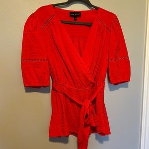 Lane Bryant faux wrap Peplum Top with tie